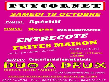 Repas entrecôte et concert Repas entrecôte et concert