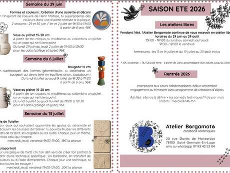Stages de céramique ados – Été 2026 à l'Atelier Bergamote - Semaine du 6 juillet