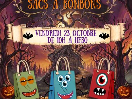 Atelier création de sacs à bonbons à la Médiathèque de Valdeblore.