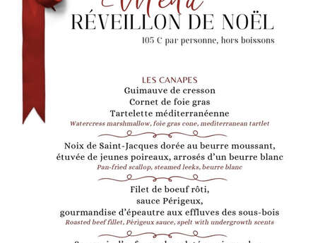 Menu réveillon de Noël 2024 - La Table de la Réserve - Beaulieu-sur-Mer