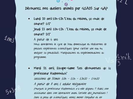 Ateliers scientifiques des vacances d'avril 2026