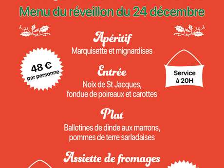 Menu du Réveillon du 24 décembre de La Maison des Hôtes