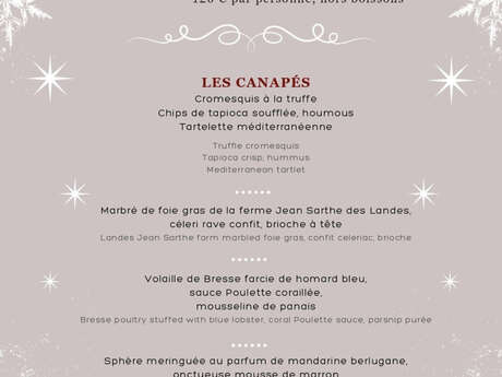 Menu jour de Noël 2024 - La Table de la Réserve - Beaulieu-sur-Mer