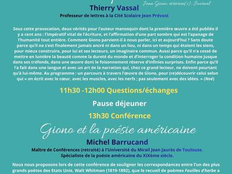 Conférence - Le temps de Giono sur les 4 montagnes -