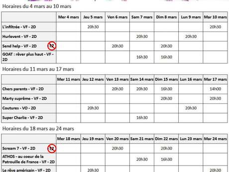 Programme du cinéma Le Montcelet du 4 au 24 mars