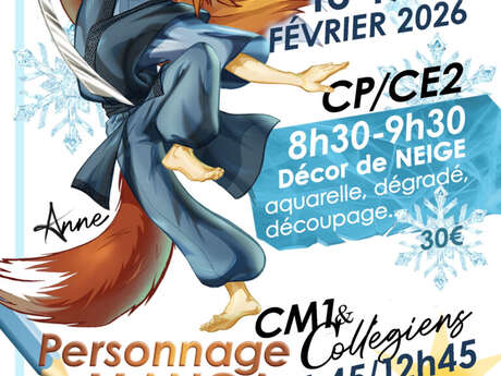 Stage décor de neige et personnage manga sur trois jours