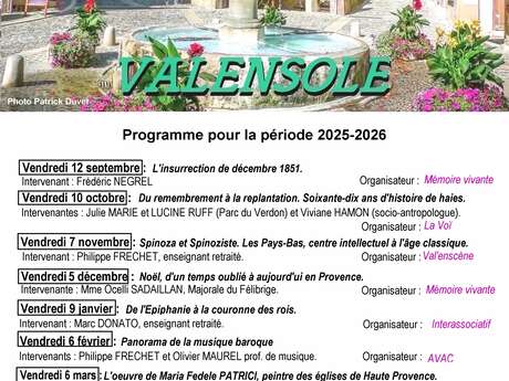 Les rencontres culturelles de Valensole : période 2025-2026