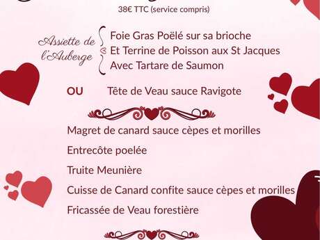 Menu spécial Saint-Valentin à l'Auberge du Grand Bois