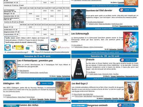 Programme du cinéma Le Montcelet du 6 au 26 août