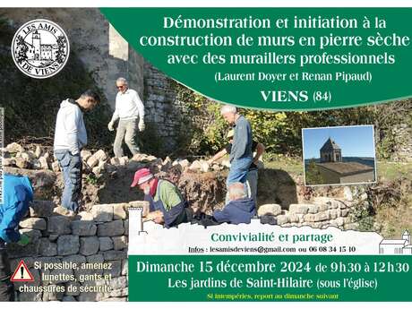 Demonstration et initiation à la construction de murs en pierre seche avec des muraillers professionnels