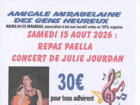 REPAS PAELLA - CONCERT DE JULIE JOURDAN - TOMBOLA GRATUITE