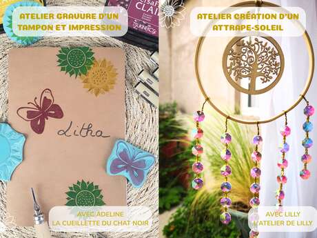 Gravure d'un tampon et confection d'un attrape-soleil - atelier créatif