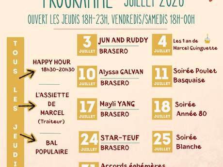 Programmation du mois de Juillet MARCEL GUINGUETTE