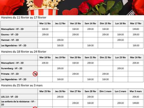 Programme du cinéma Le Montcelet du 11 février au 3 mars 2026