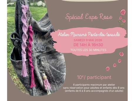 Atelier macramé Porte-clés torsadé rose