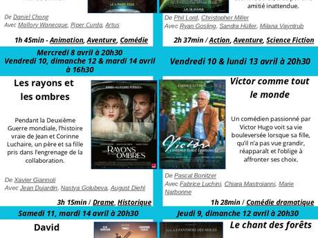 Programme du cinéma Le Montcelet du 24 mars au 14 avril 2026