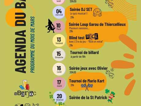 Agenda du Barjoc de mars