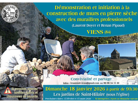 Demonstration et initiation à la construction de murs en pierre seche avec des muraillers professionnels