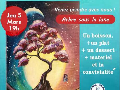 Pintura aperitivo - Árbol bajo la luna