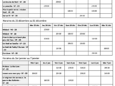 Programme du cinéma Le Montcelet du 18 décembre au 7 janvier