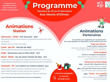 Programme des animations aux Monts d'Olmes