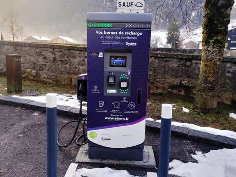 Electric vehicle charging station La Chapelle d'Abondance church