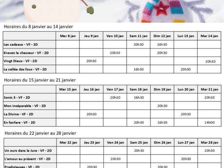 Programme du cinéma Le Montcelet du 8 au 28 janvier