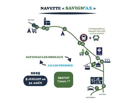 Servicio de enlace estival "SAVIGN'AX" entre Savignac-les-Ormeaux y Ax-les-Thermes