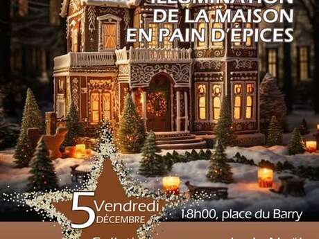 Illuminations de Noël sur le thème de la maison en pain d’épice à Mirabeau