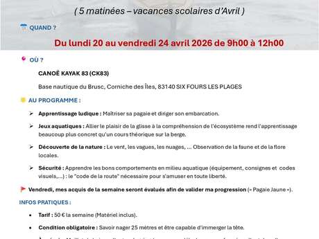 Jeune public - Stage d'initiation à la pratique du kayak de mer