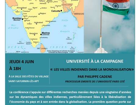 Université à la campagne : Conférence "Les villes indiennes dans la mondialisation" par Philippe Cadène