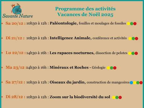 Savante Nature : Programme des vacances de de Noël 2025