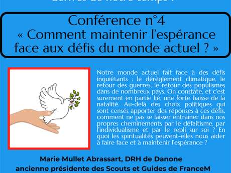 Conférence "Comment maintenir l’espérance face aux défis du monde actuel ?» par Marie Mullet Abrassart au Centre Culturel de la Gorge