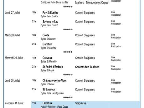 Festival de musique classique de l'Embrunais - UDELM : CONCERT FINAL. Maîtres