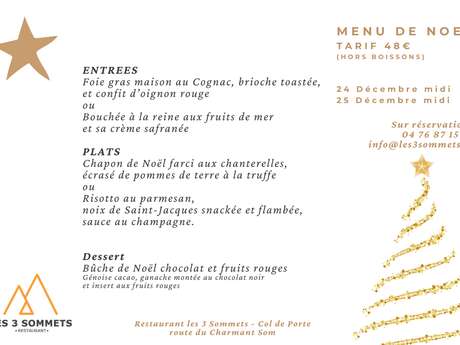 Menu de Noel - Restaurant Les 3 Sommets