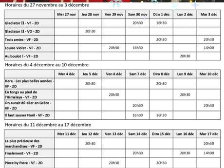 Programme du cinéma Le Montcelet du 27 novembre au 17 décembre