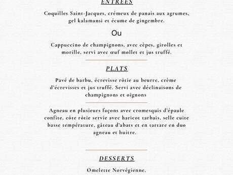 Les grands menus - Menus festifs de fin d’année au Segustero