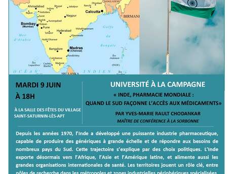 Université à la campagne : Conférence "Inde, pharmacie mondiale : quand le sud façonne l'accès aux médicaments" par Yves-Marie Rault Chodankar