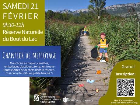 Chantier de nettoyage de la Réserve naturelle du Bout du lac d'Annecy