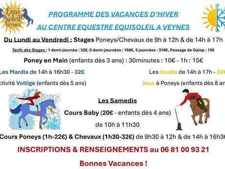 Programme des vacances au Centre Equestre EquiSoleil