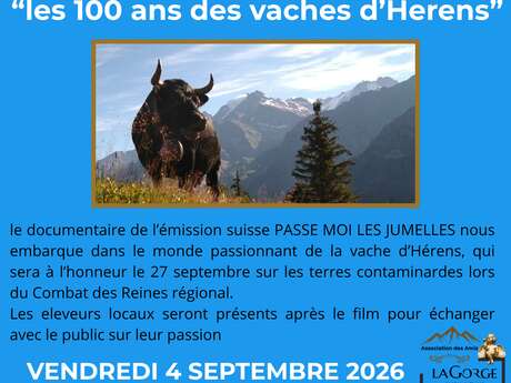Projection du film "Les 100 ans des vaches d'Hérens" au Centre Culturel de la Gorge