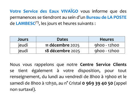 Permanence Service des Eaux Vivaïgo