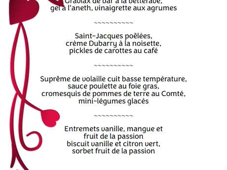 Menu Saint-Valentin à l'Oliveraie