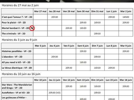 Cinema timetable