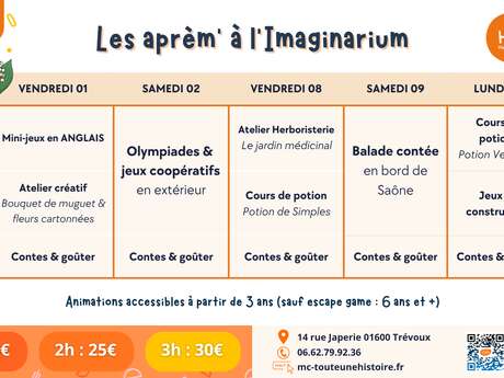 Animations à l'imaginarium au mois de mai
