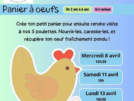 Atelier création de panier et chasse aux oeufs : Paques (enfants de 2 ans et demi à 8 ans)