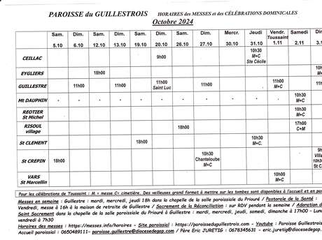 Messes et célébrations dominicales du Guillestrois