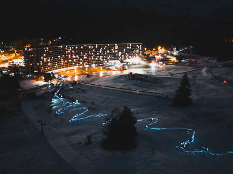 Lantern-lit descent followed by fireworks