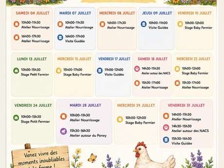 Ferme des minis chapeaux de paille - Planning des animations