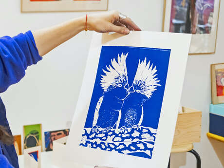 La Caserne , Blue Kid : Atelier de linogravure
